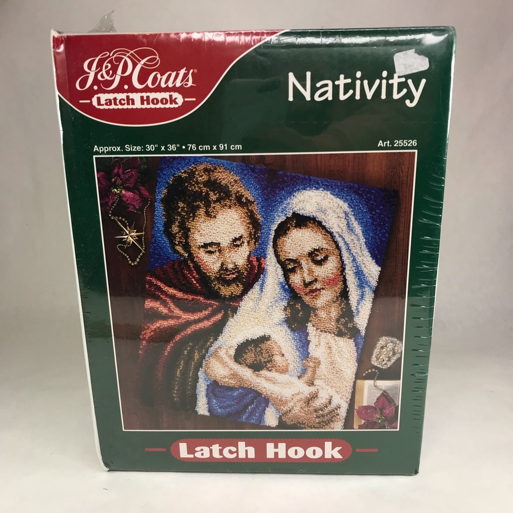 J&P Coats Nativity Latch Hook Kit Mary Joseph Baby Jesus 25526 Christmas New
